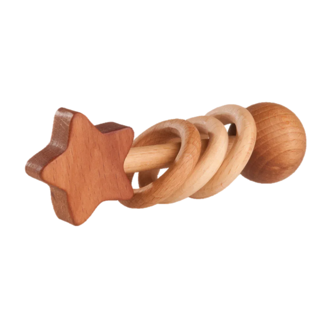 Organic Wooden Rattle Teether Star For Soothing Teething - ToylandEU