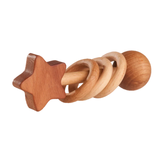 Organic Wooden Rattle Teether Star For Soothing Teething - ToylandEU