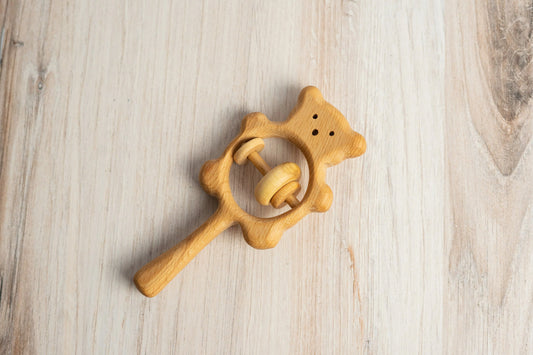 Handcrafted Organic Wooden Bear Rattle Toy With Linseed Finish - ToylandEU