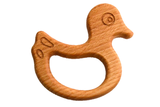 Organic Wooden Teether Duck Educational Safe Teething - ToylandEU