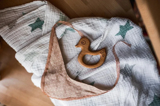 Organic Wooden Teether Duck Educational Safe Teething - ToylandEU