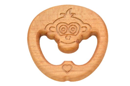 Organic Wooden Teether Monkey Handmade And Soothing Toy - ToylandEU
