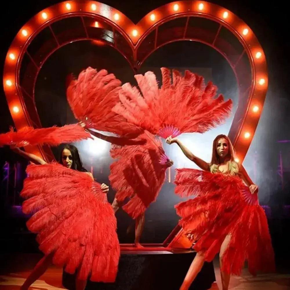  Ostrich Feather Handheld Fan Runway Ready Vibrant Red -  ToylandEU™