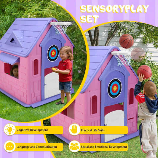  Outdoor Playhouse With Basketball Hoop Easily Assembled -  ToylandEU™