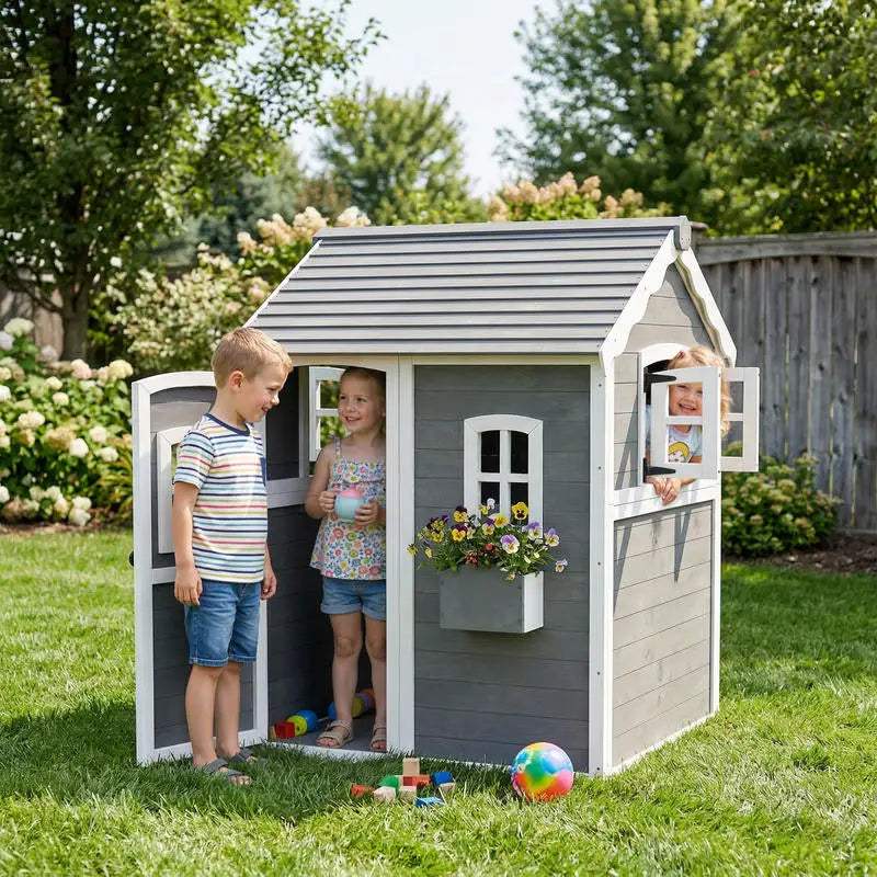  Outdoor Wooden Playhouse For Kids Imaginative Cottage -  ToylandEU™