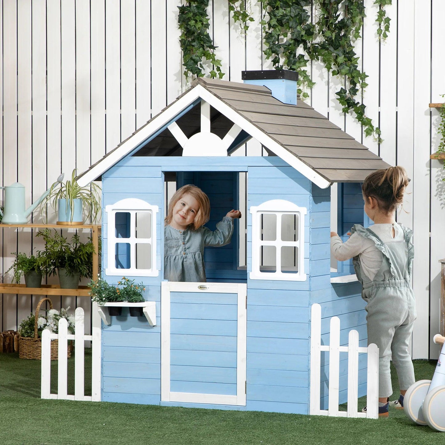  Outsunny Wooden Playhouse For Kids With Working Doors -  ToylandEU™