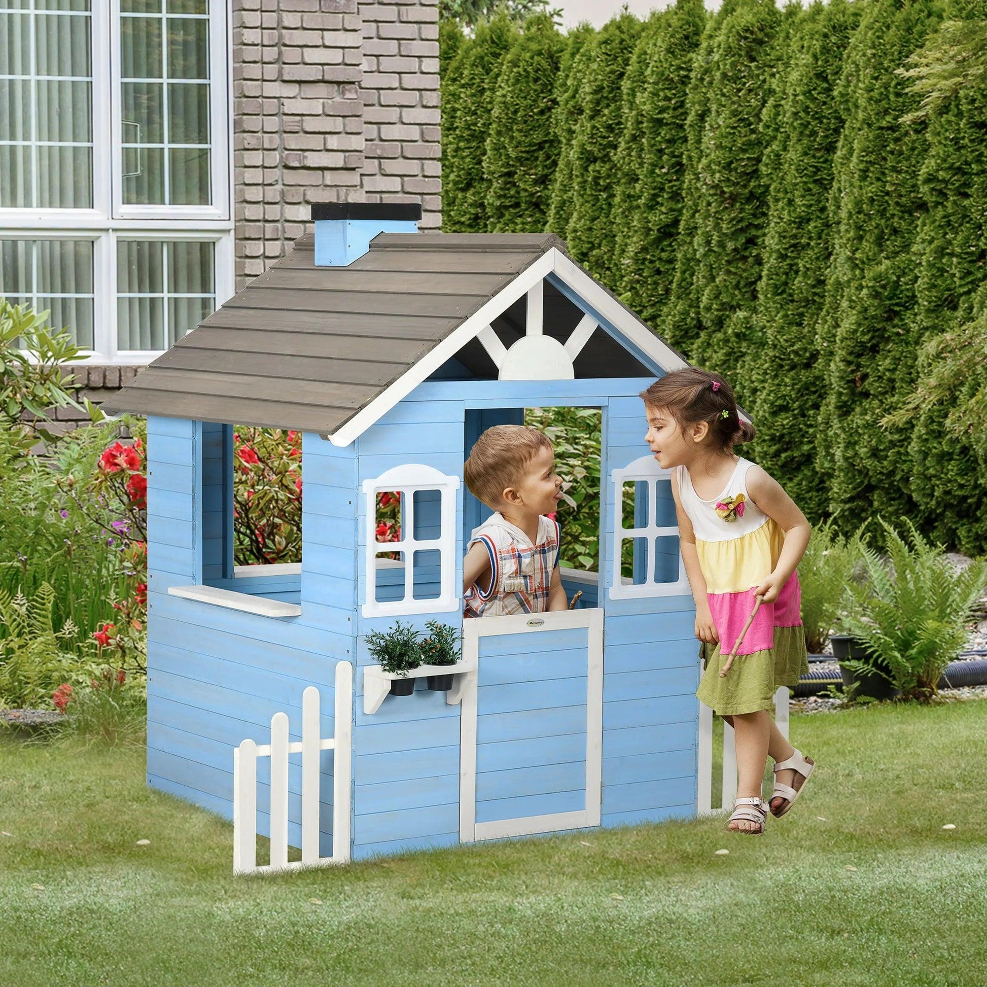  Outsunny Wooden Playhouse For Kids With Working Doors -  ToylandEU™