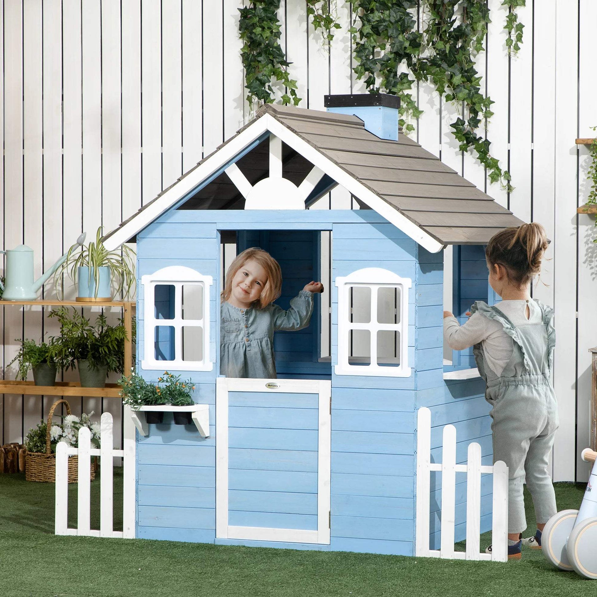  Outsunny Wooden Playhouse For Kids With Working Doors -  ToylandEU™