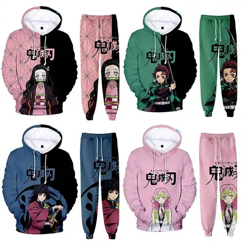 Oversized Demon Slayer Hoodie And Pants 2Piece Cosplay Set - ToylandEU