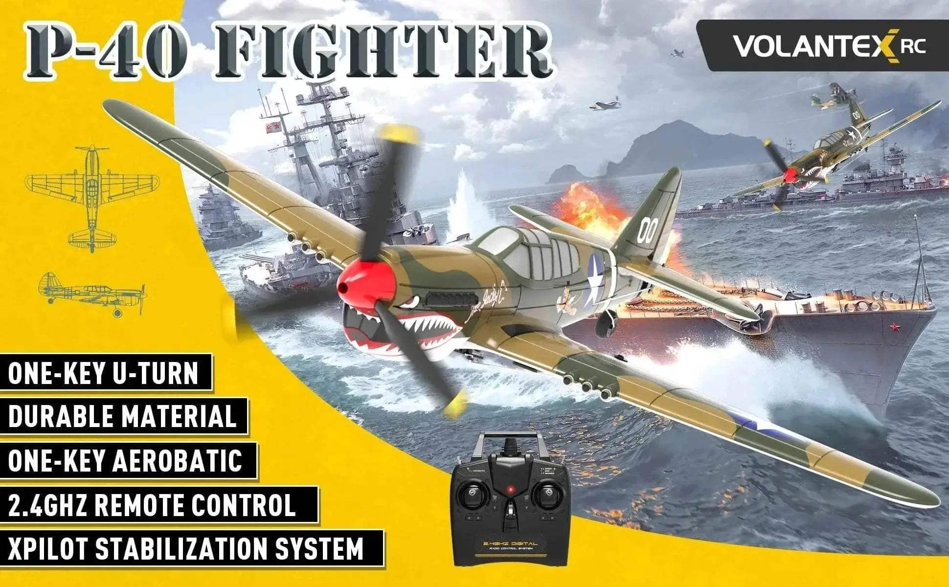 P-40 RC Aircraft P40 Fighter 400mm Wingspan 4CH Gyro Airplane - ToylandEU
