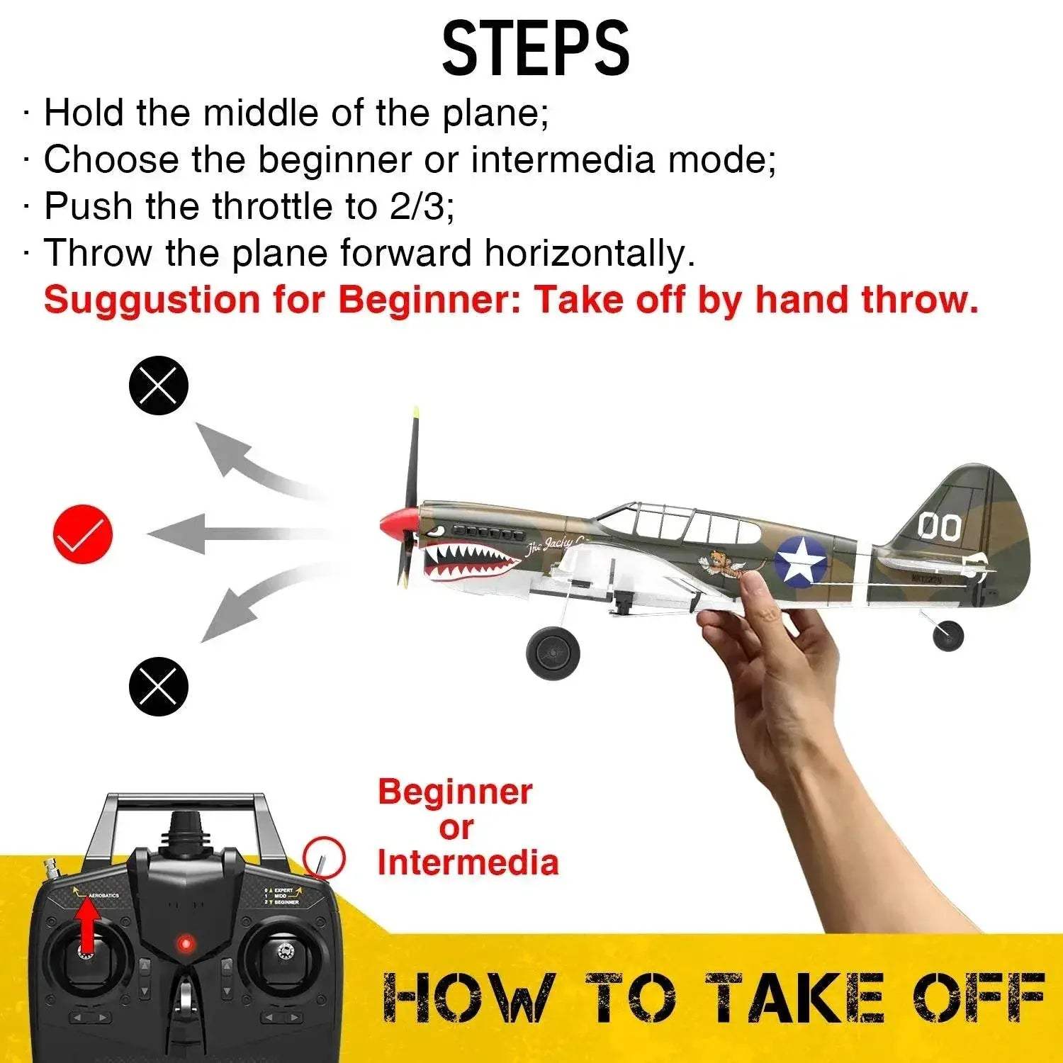 P-40 RC Aircraft P40 Fighter 400mm Wingspan 4CH Gyro Airplane - ToylandEU
