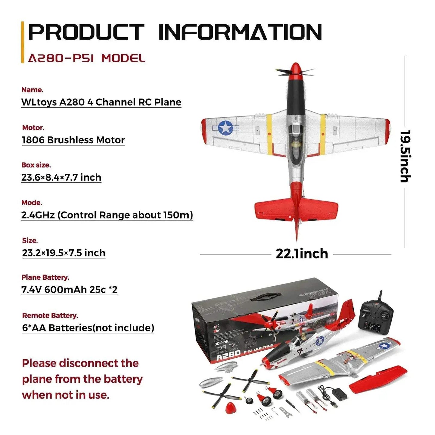 P51 Mustang RC Plane With Lights And Brushless Motor - ToylandEU