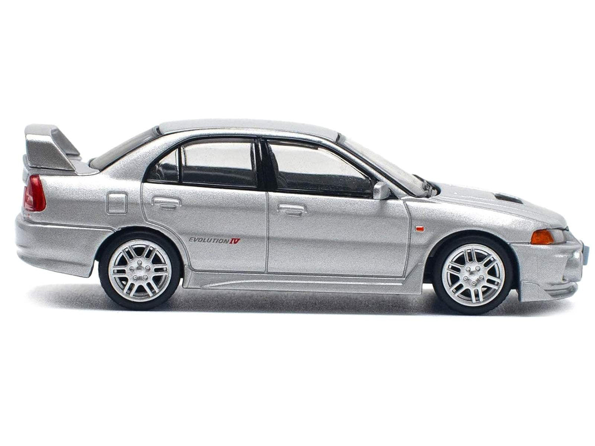 Mitsubishi Lancer Evolution IV RHD (Right Hand Drive) Steel Silver Metallic | 1/64 Diecast Model Car | Pop Race | Collector Quality