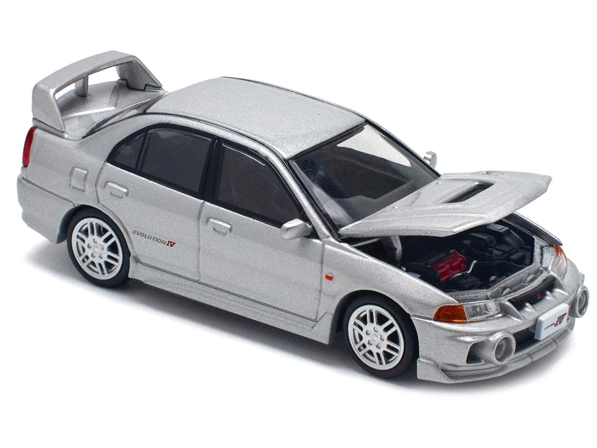 Mitsubishi Lancer Evolution IV RHD (Right Hand Drive) Steel Silver Metallic | 1/64 Diecast Model Car | Pop Race | Collector Quality