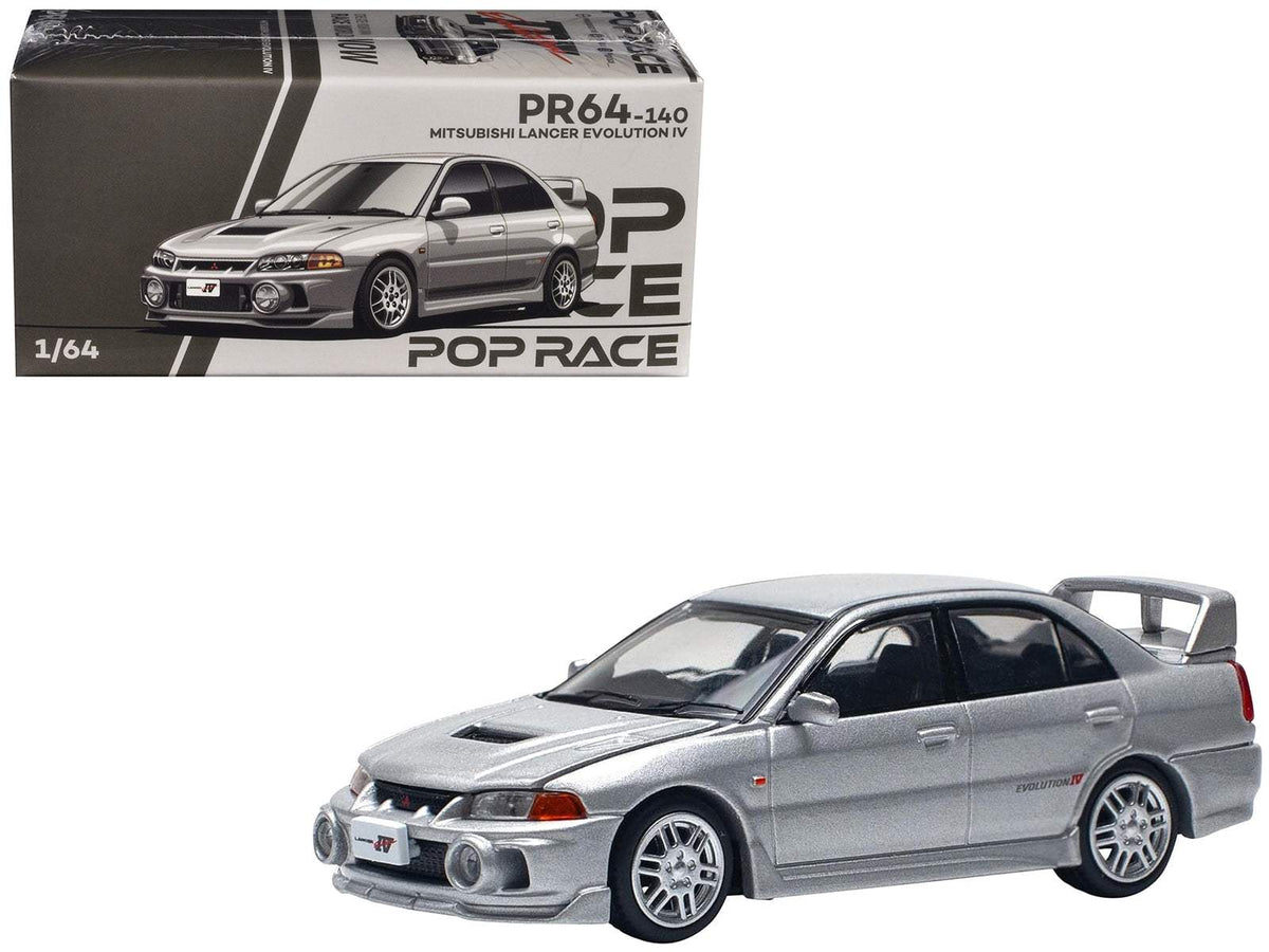 Mitsubishi Lancer Evolution IV RHD (Right Hand Drive) Steel Silver Metallic | 1/64 Diecast Model Car | Pop Race | Collector Quality