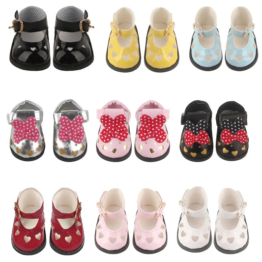 PU Leather Heart Bow Doll Shoes For 14 Inches Dolls - ToylandEU