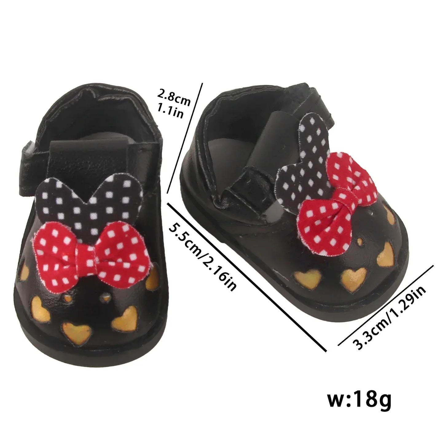 PU Leather Heart Bow Doll Shoes For 14 Inches Dolls - ToylandEU