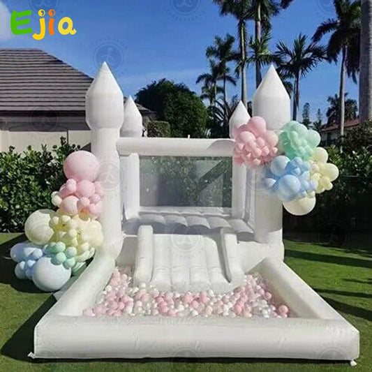 PVC Inflatable White Bounce House Professional Jumping Bouncy Castle Bouncer with Ball Pit Air Blower For Kids - ToylandEU