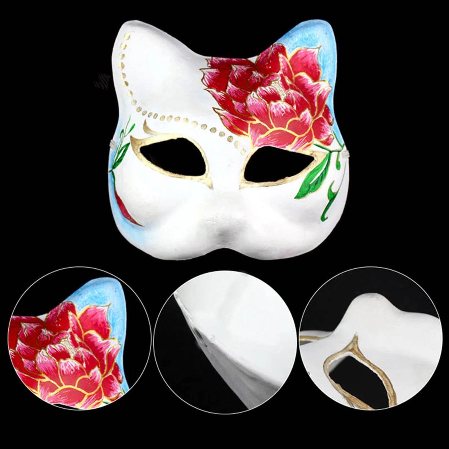 Paintable Mask White Half Face Cat Fox For Adult Cosplay - ToylandEU