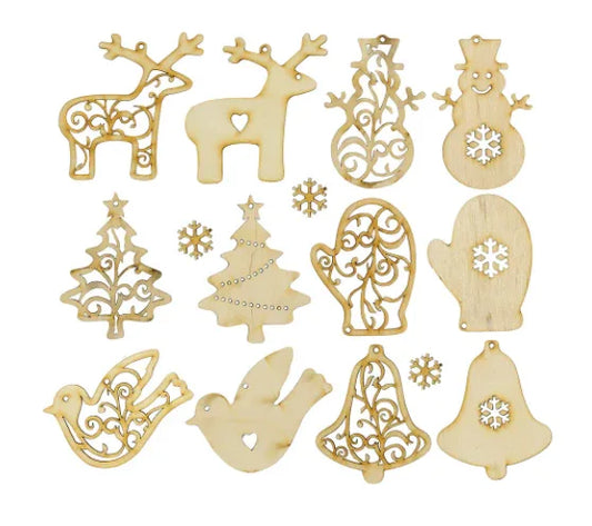 Paintable Wooden Christmas Ornaments Kit With 12 Pieces - ToylandEU