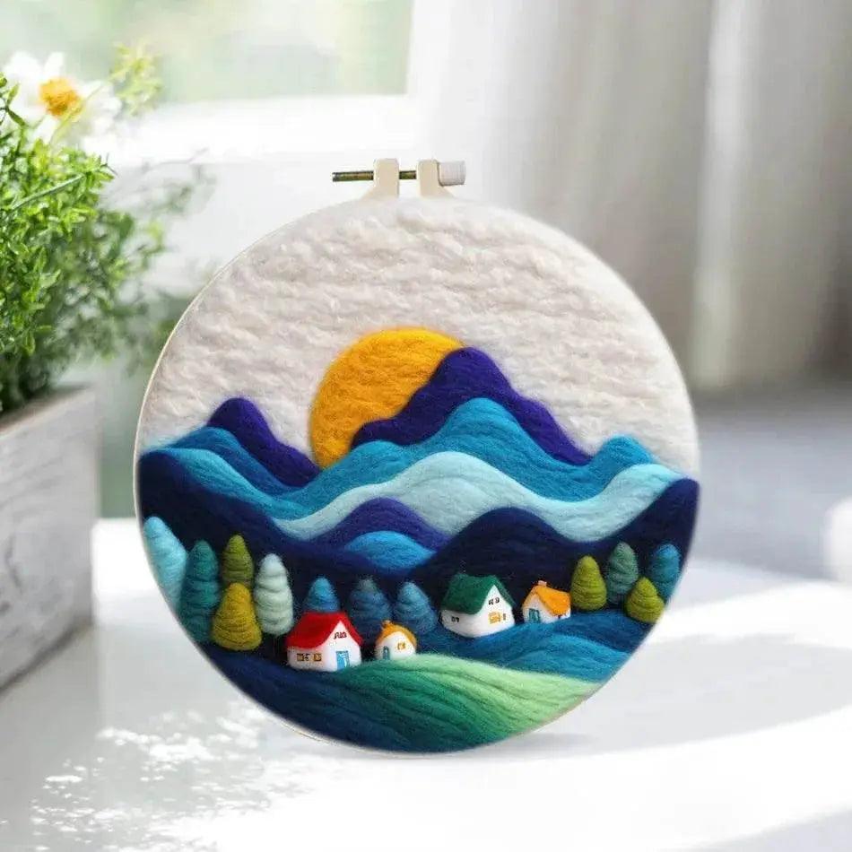  Painting DIY Wool Embroidery Kit Landscape 20x20cm Frame Handmade DIY Wool Needle Felt Picture Kit Craft Painting Gift -  ToylandEU™
