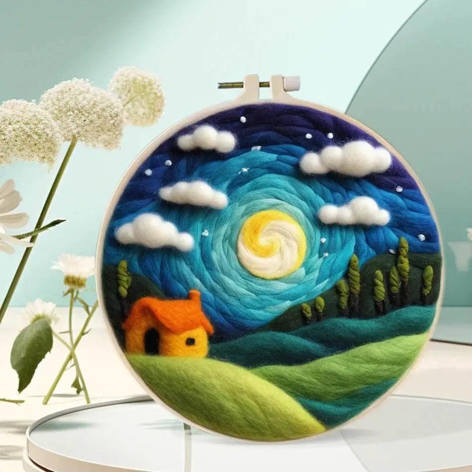  Painting DIY Wool Embroidery Kit Landscape 20x20cm Frame Handmade DIY Wool Needle Felt Picture Kit Craft Painting Gift -  ToylandEU™