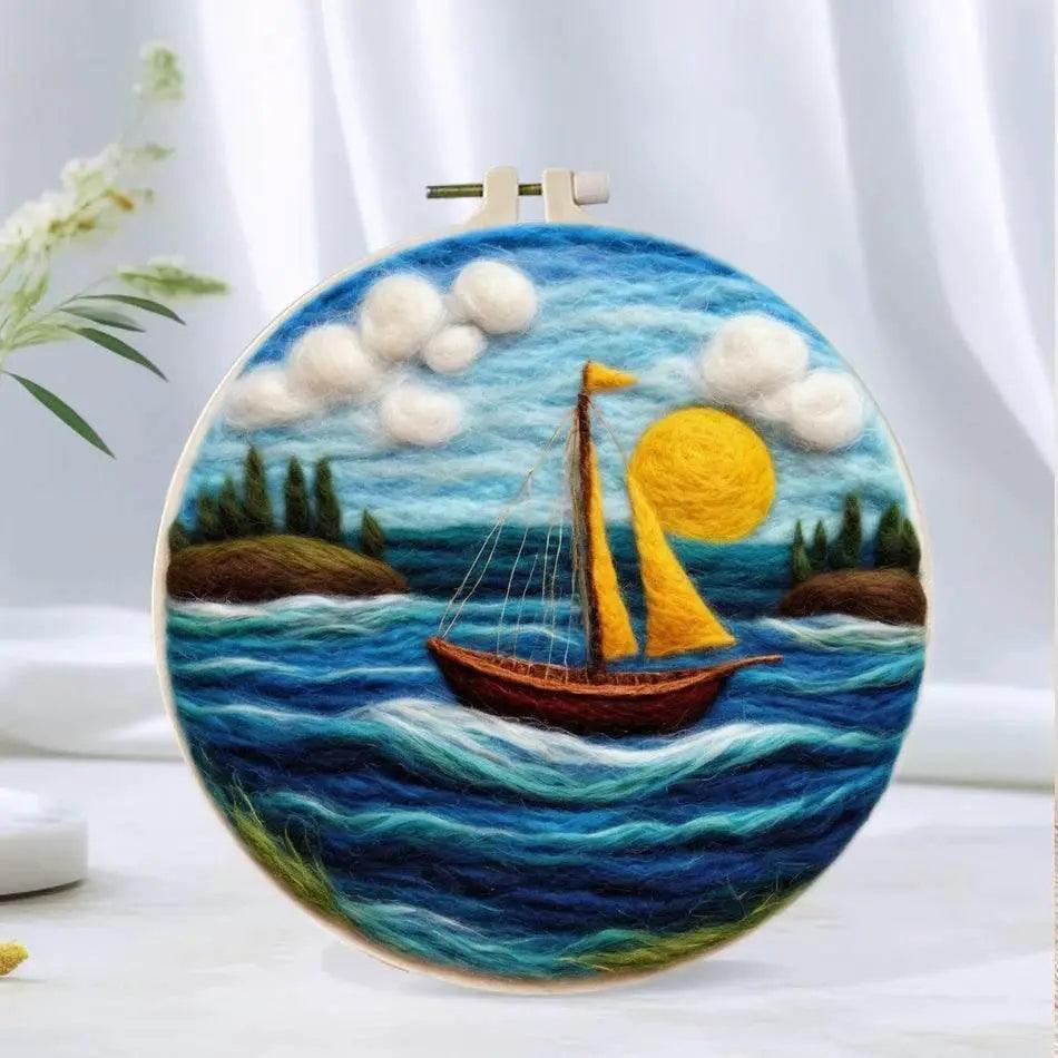  Painting DIY Wool Embroidery Kit Landscape 20x20cm Frame Handmade DIY Wool Needle Felt Picture Kit Craft Painting Gift -  ToylandEU™