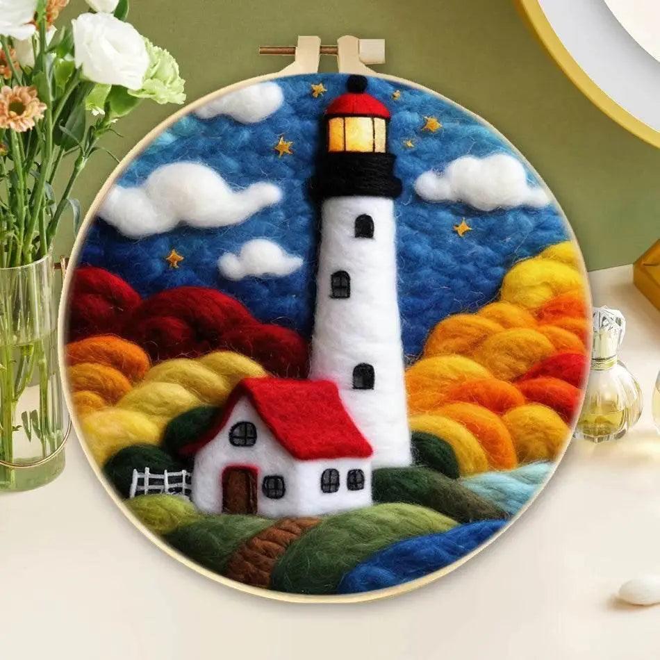  Painting DIY Wool Embroidery Kit Landscape 20x20cm Frame Handmade DIY Wool Needle Felt Picture Kit Craft Painting Gift -  ToylandEU™