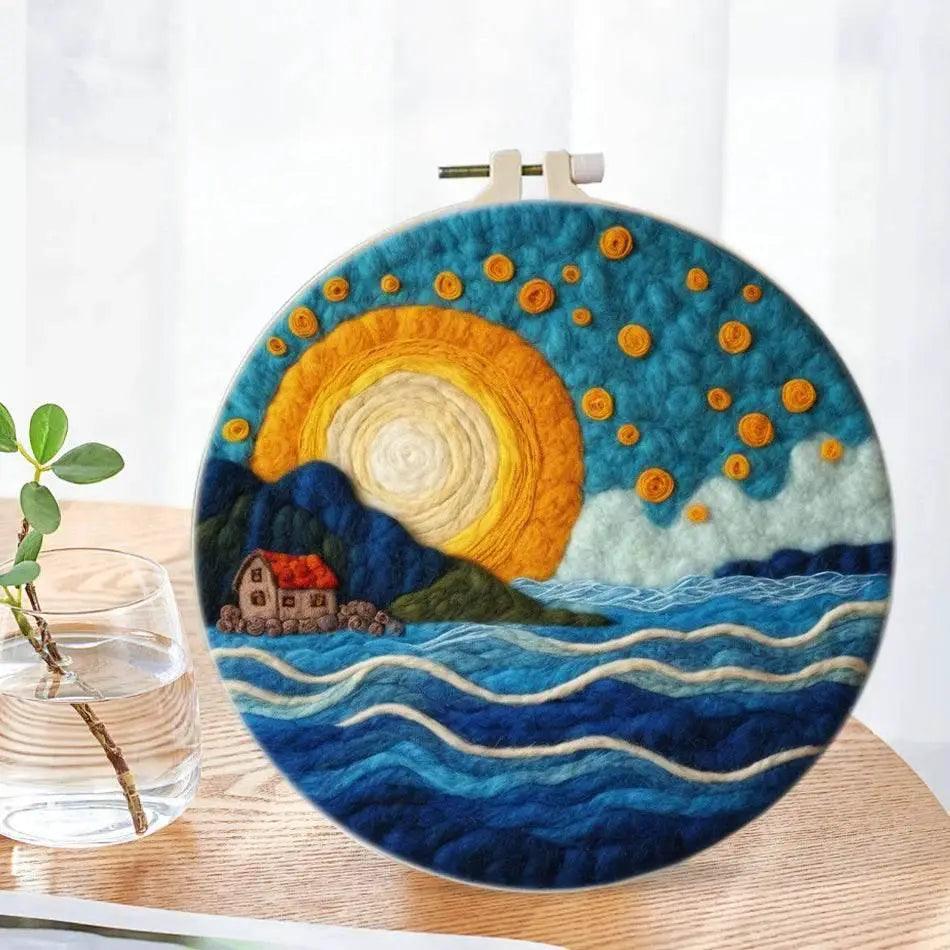  Painting DIY Wool Embroidery Kit Landscape 20x20cm Frame Handmade DIY Wool Needle Felt Picture Kit Craft Painting Gift -  ToylandEU™