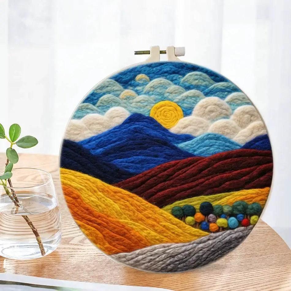  Painting DIY Wool Embroidery Kit Landscape 20x20cm Frame Handmade DIY Wool Needle Felt Picture Kit Craft Painting Gift -  ToylandEU™