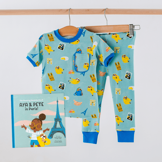 Aya & Pete in Paris | Organic Cotton Kids Pajamas & Book Set | Nola Tawk