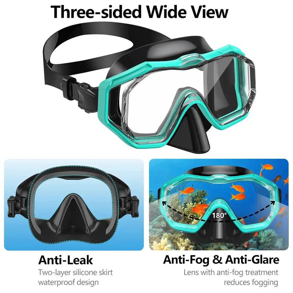  Panoramic Snorkel Mask Set Three Lens Anti Fog Dry Top -  ToylandEU™