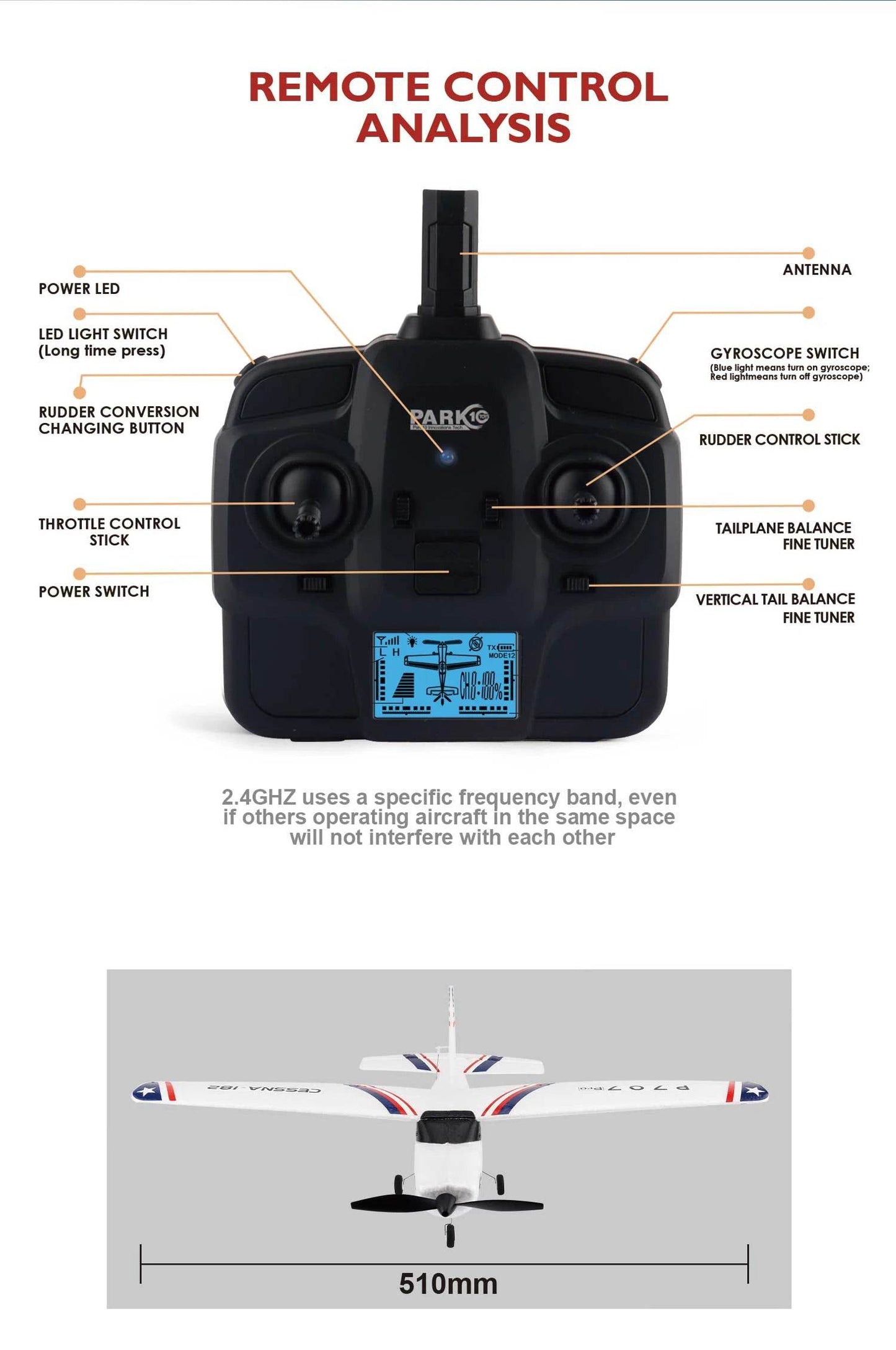 Parkten RC Airplane P707G PRO LCD Version 2.4G RTF Drone - ToylandEU