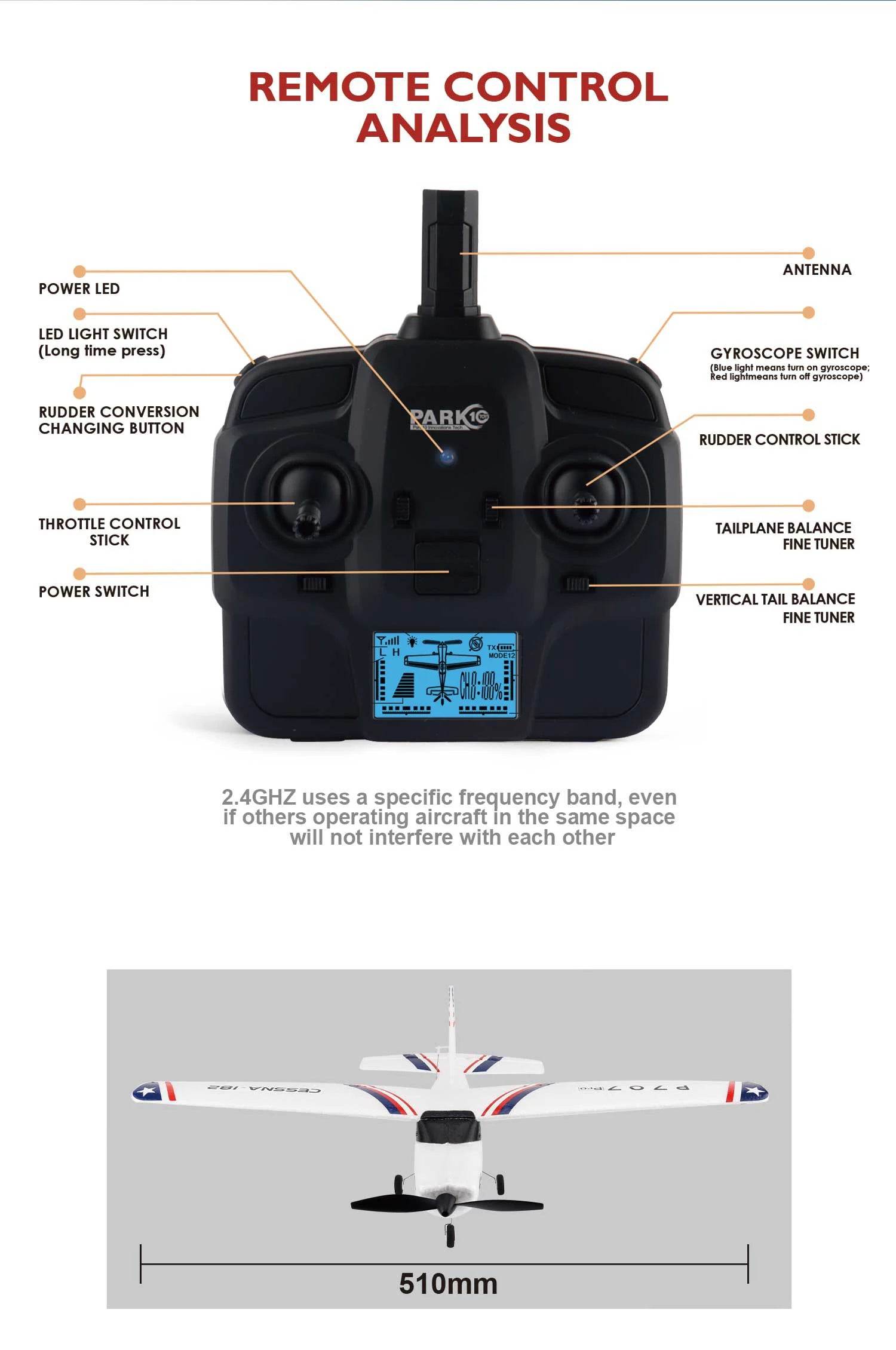 Parkten RC Airplane P707G PRO LCD Version 2.4G RTF Drone - ToylandEU