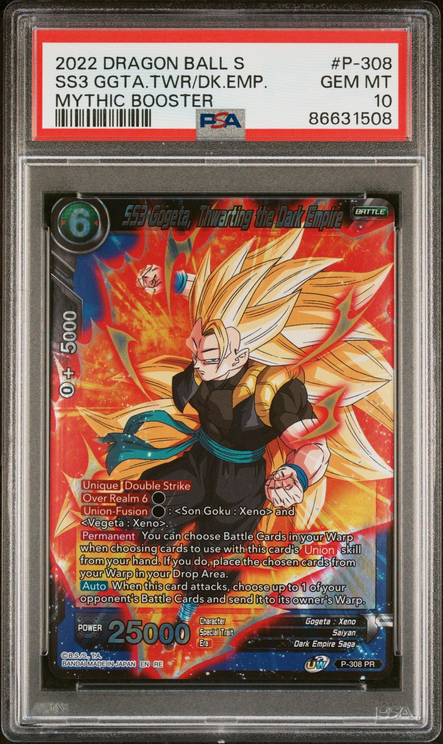 2022 DRAGON BALL SUPER MYTHIC BOOSTER SS3 GOGETA, THWRT/EMP #P-308 - PSA 10 - ToylandEU