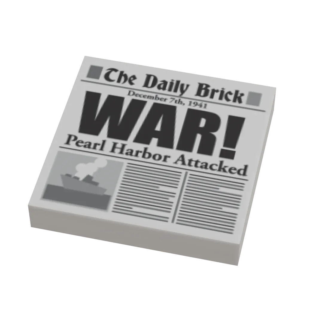 Pearl Harbor Attack Newspaper Print On 2x2 Official LEGO Tile For Figure Scale Display - ToylandEU