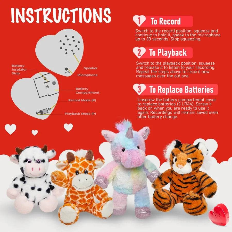 Personalized 32cm Recordable Plush Animals - Bear, Cow, Giraffe, Tiger - ToylandEU
