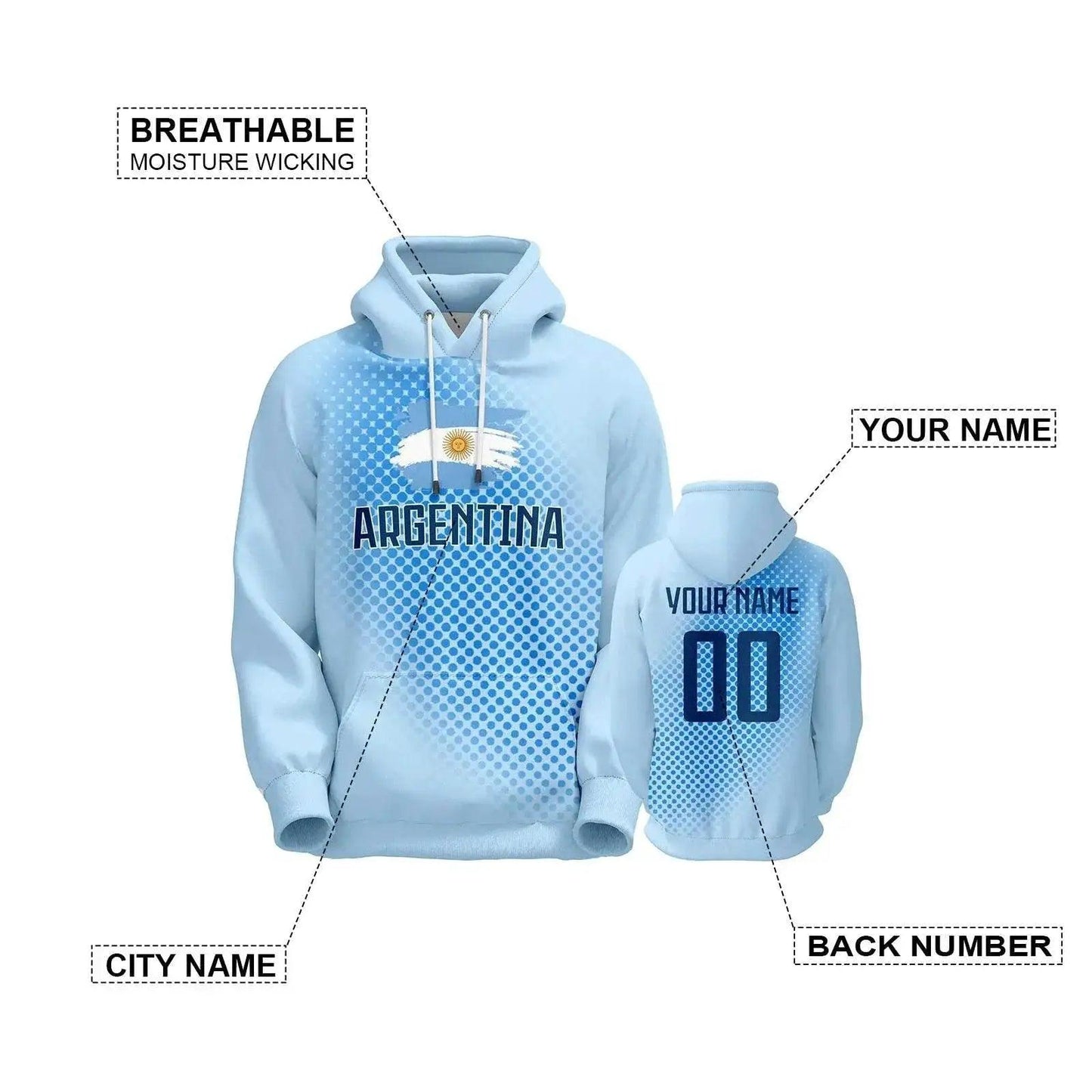  Personalized 3D Printed Argentina Soccer Hoodies with Name and Number - Unisex Football Sweatshirts for Sports Fans -  ToylandEU™