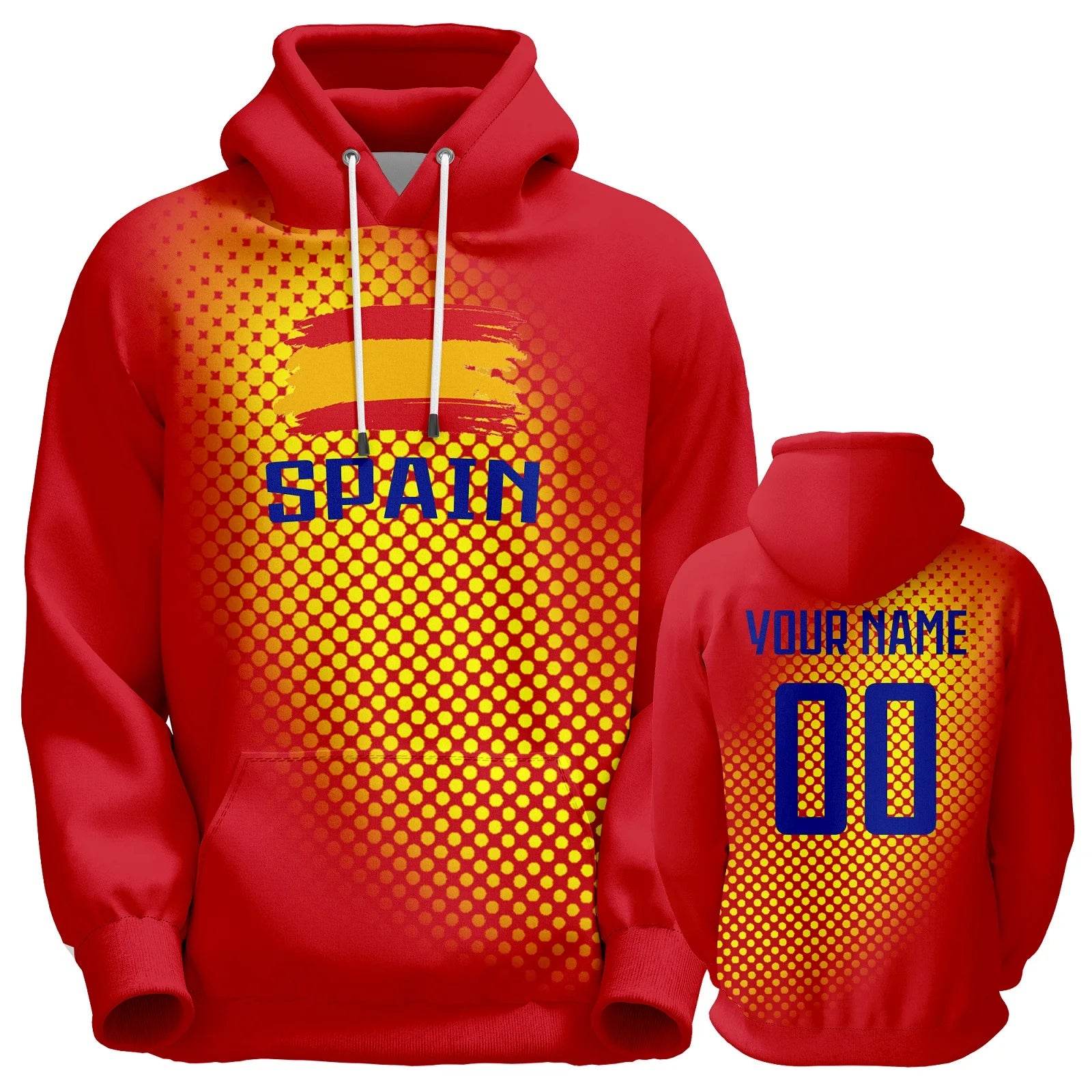 Personalized 3D Printed Spain Soccer Hoodie for All Ages - Custom Name & Number Pullover Sweatshirt for Football Fans - ToylandEU