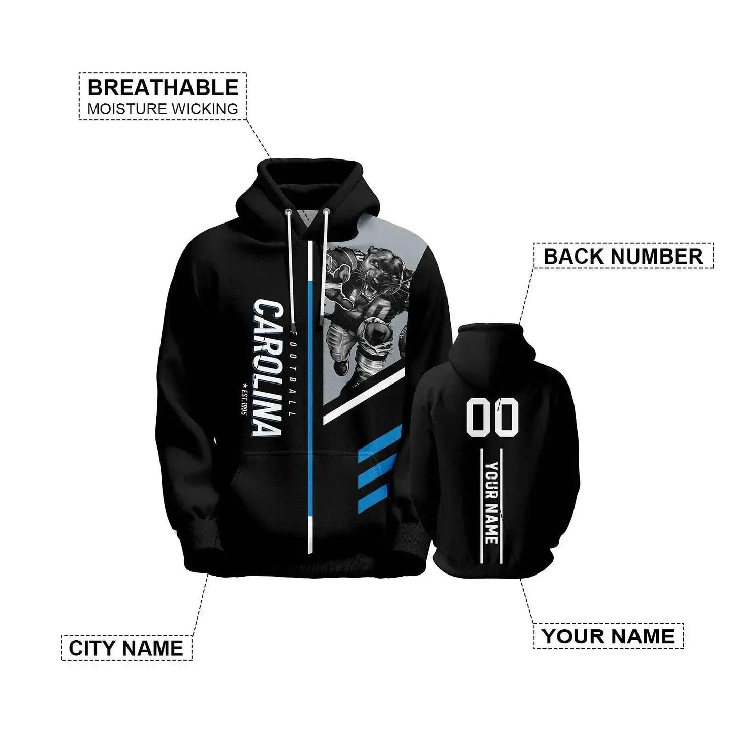  Personalized Carolina City Mascot Hoodie - Custom American Football Sweatshirt for Men, Women, and Youth Fans -  ToylandEU™