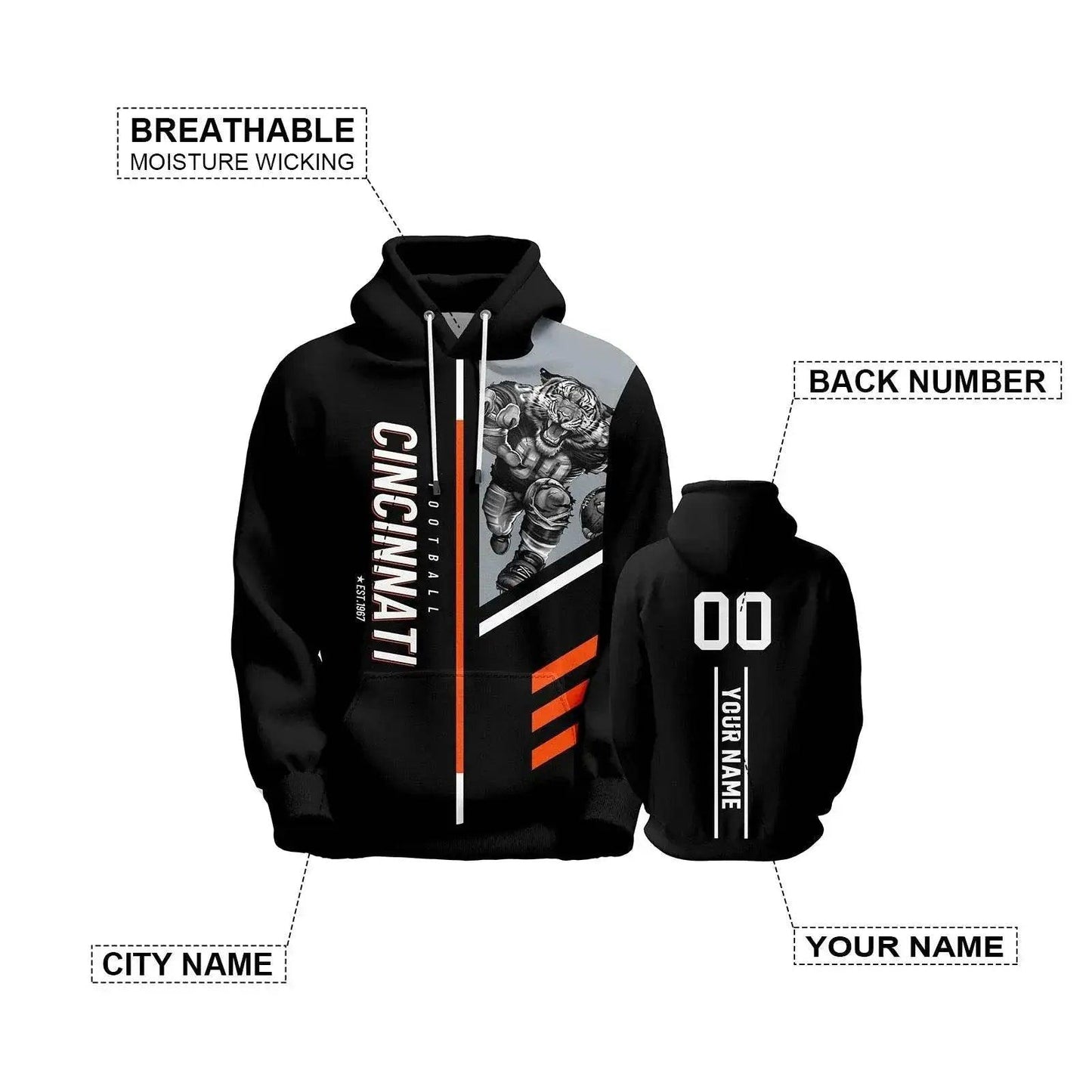  Personalized Cincinnati Graffiti American Football Hoodie - Custom Sweatshirt for Fans of All Ages -  ToylandEU™