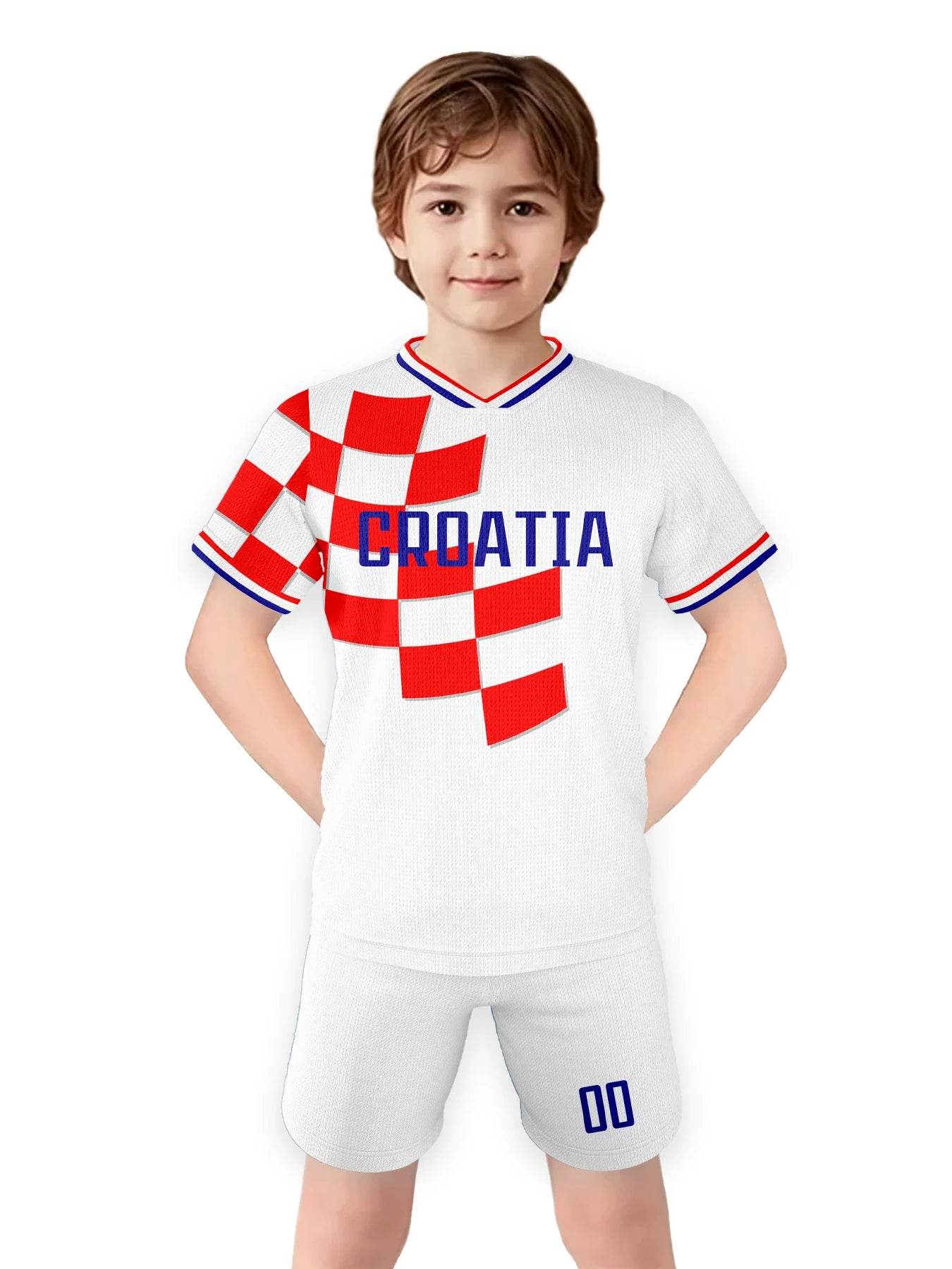 Personalized Croatia Kids Soccer Jersey Set - Custom Football Uniforms with Name & Number for Boys and Girls - ToylandEU
