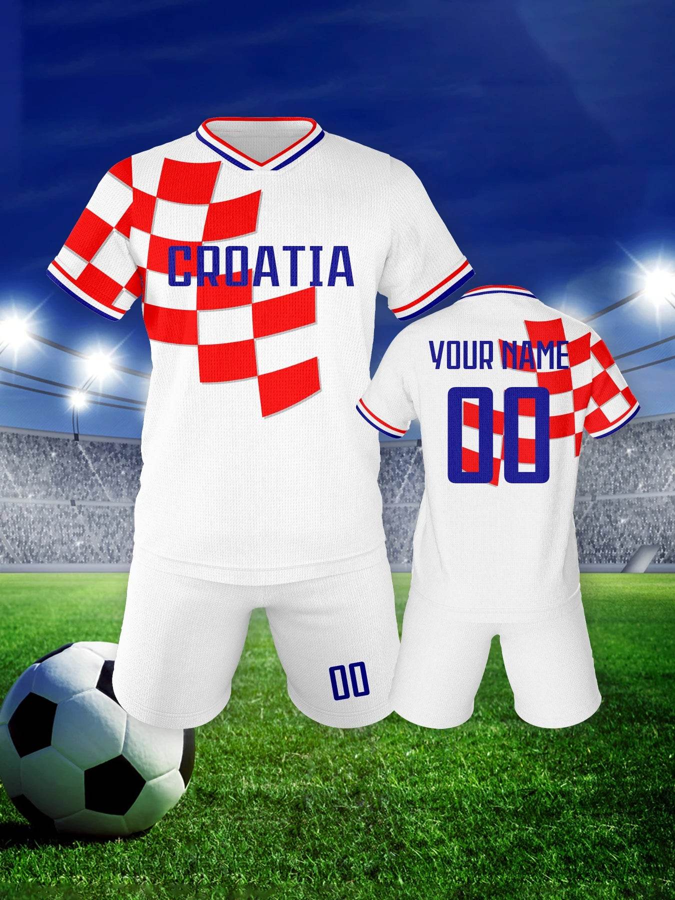 Personalized Croatia Kids Soccer Jersey Set - Custom Football Uniforms with Name & Number for Boys and Girls - ToylandEU