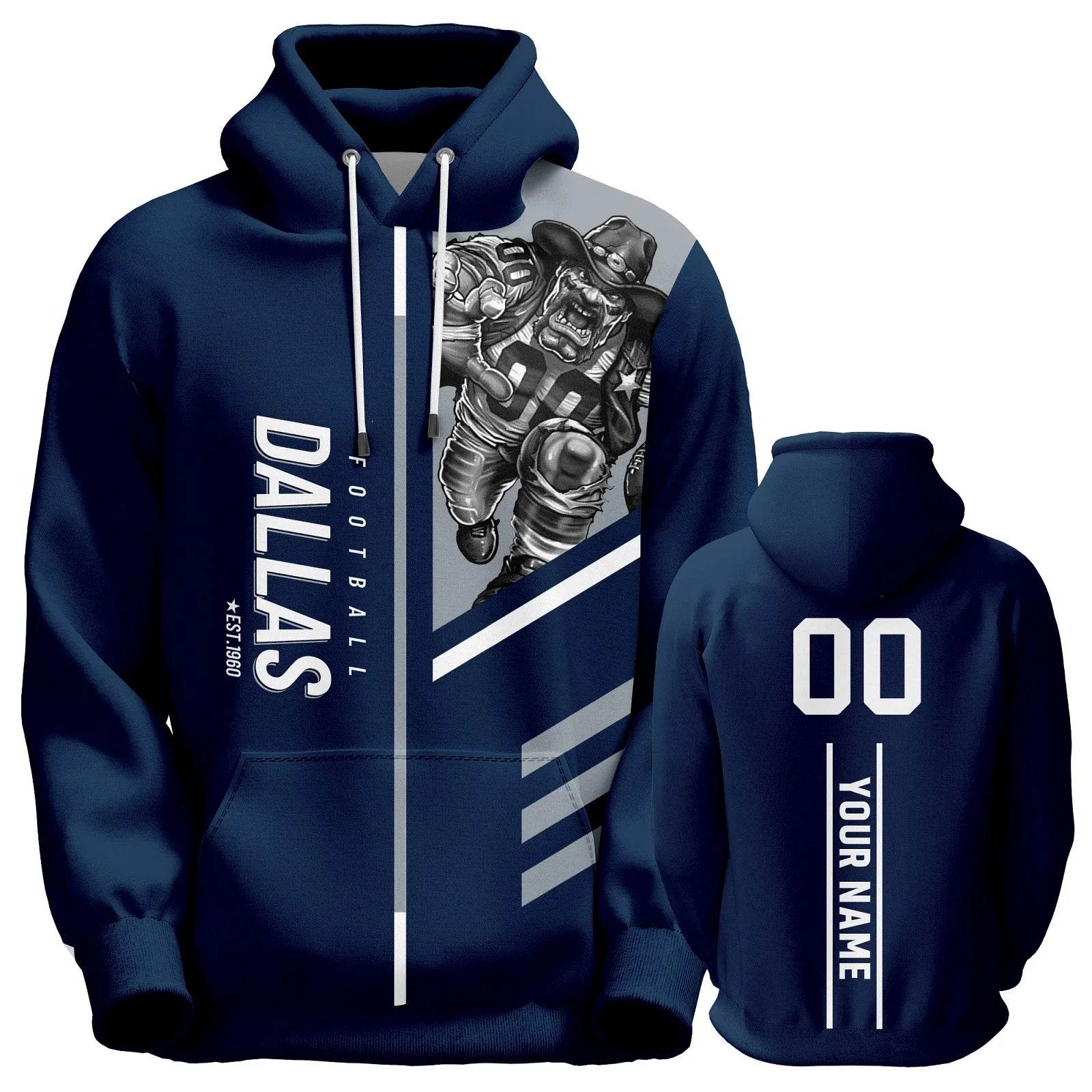 Personalized Dallas City Mascots Football Hoodie - Custom Name & Number Sweatshirt for Fans, Men, Women & Youth - ToylandEU