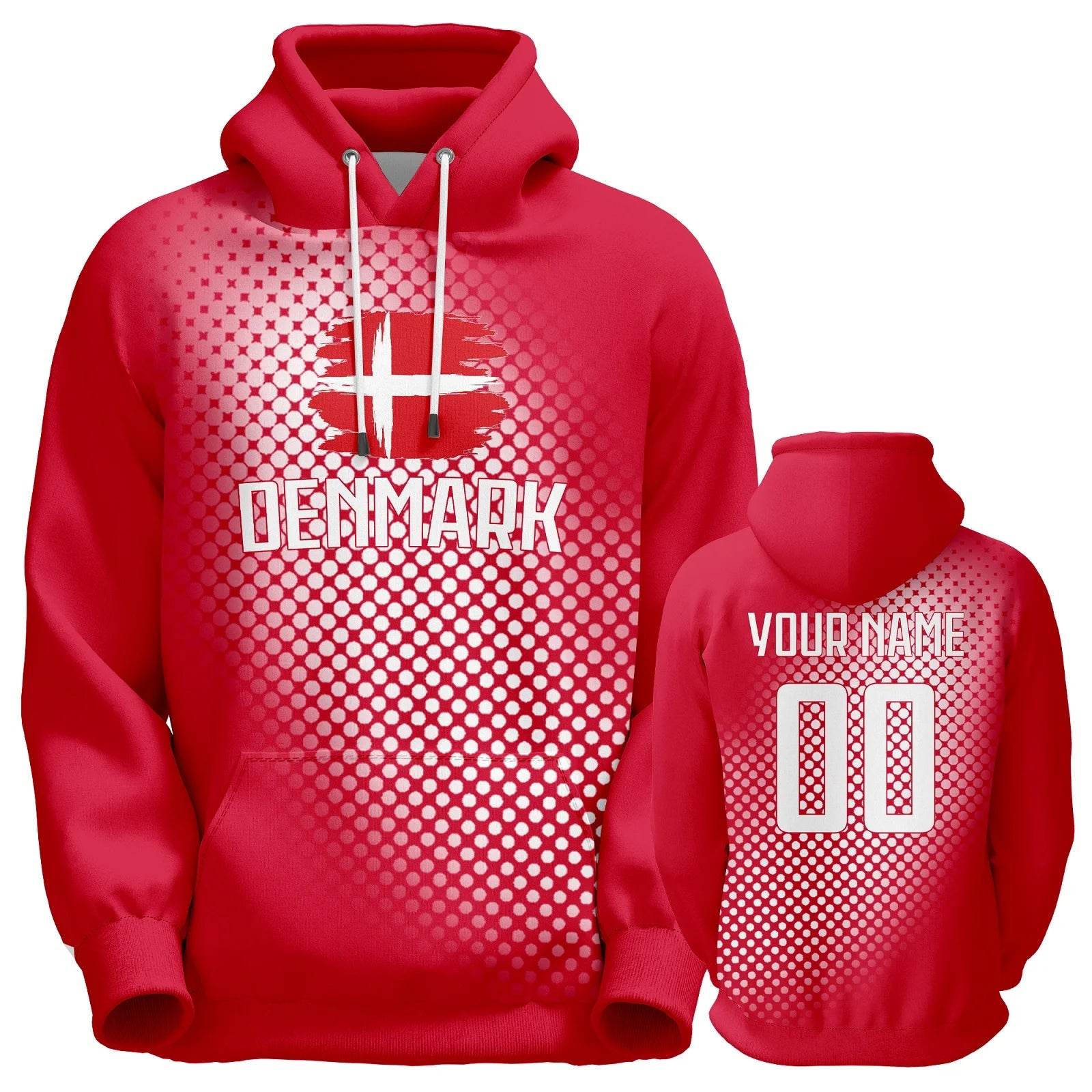 Personalized Denmark Soccer Hoodies for Men, Women, and Youth - Custom Name & Number 3D Printed Football Sweatshirt for Fans - ToylandEU