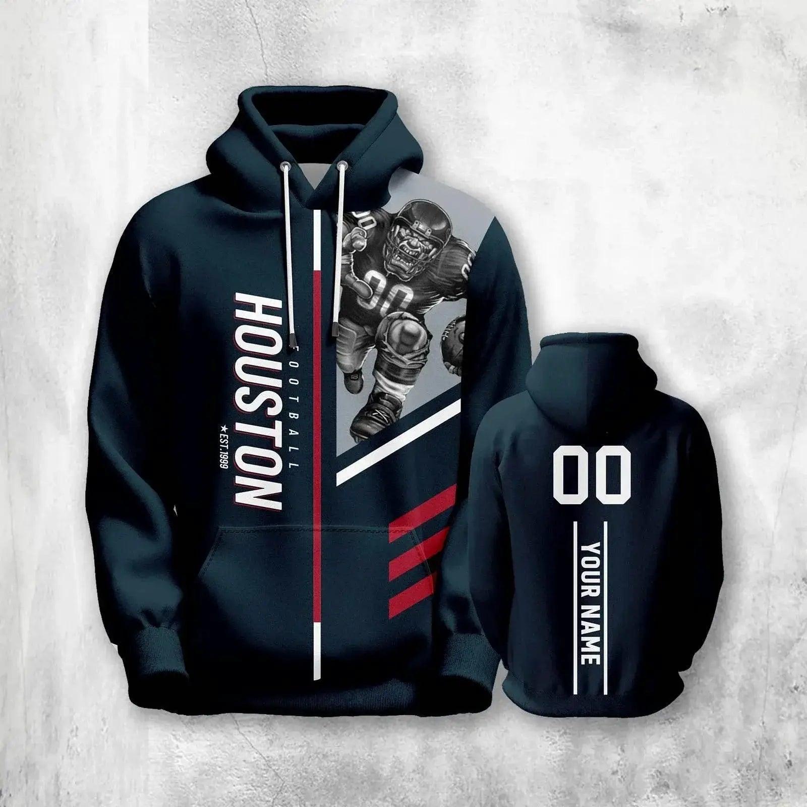  Personalized Houston 3D Printed American Football Hoodies for Men, Women, and Youth - Custom Name & Number Sweatshirts -  ToylandEU™