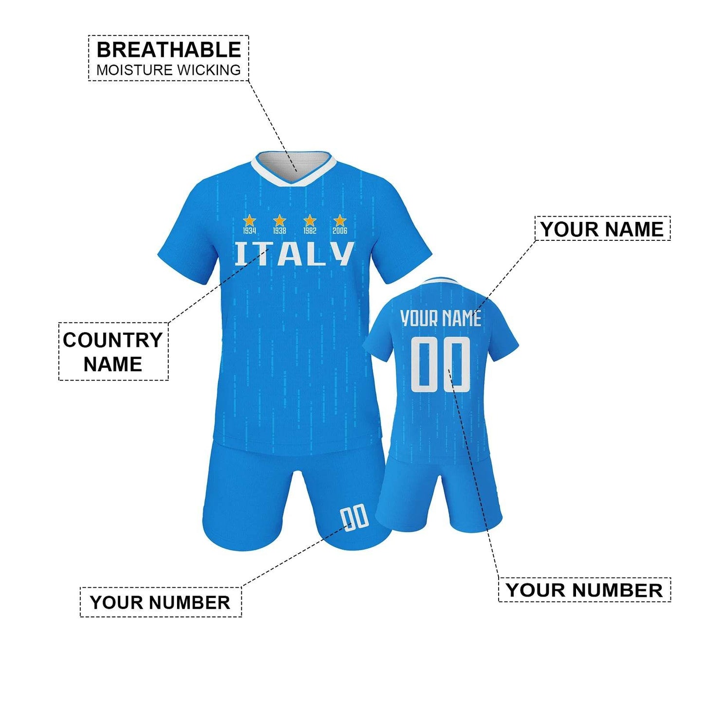 Personalized Italy Kids Soccer Jersey Set - Customizable Tracksuit with Name & Number for School Teams and Clubs - ToylandEU