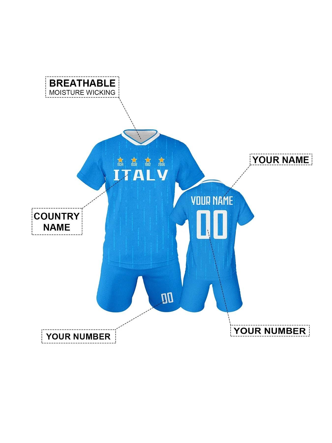 Personalized Italy Kids Soccer Jersey Set - Customizable Tracksuit with Name & Number for School Teams and Clubs - ToylandEU