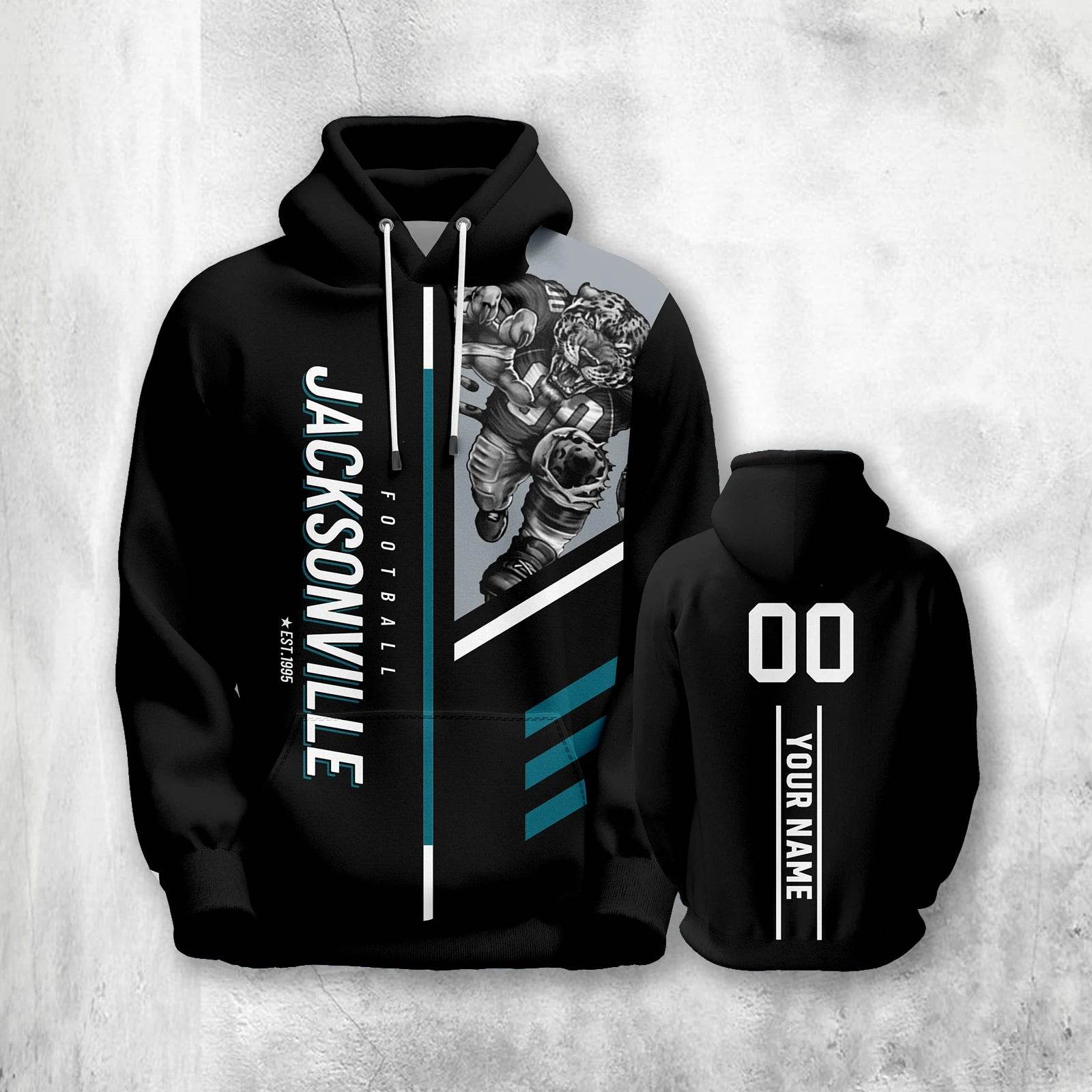 Personalized Jacksonville 3D Print American Football Hoodie with Custom Name & Number - Unisex Sweatshirt for Fans - ToylandEU