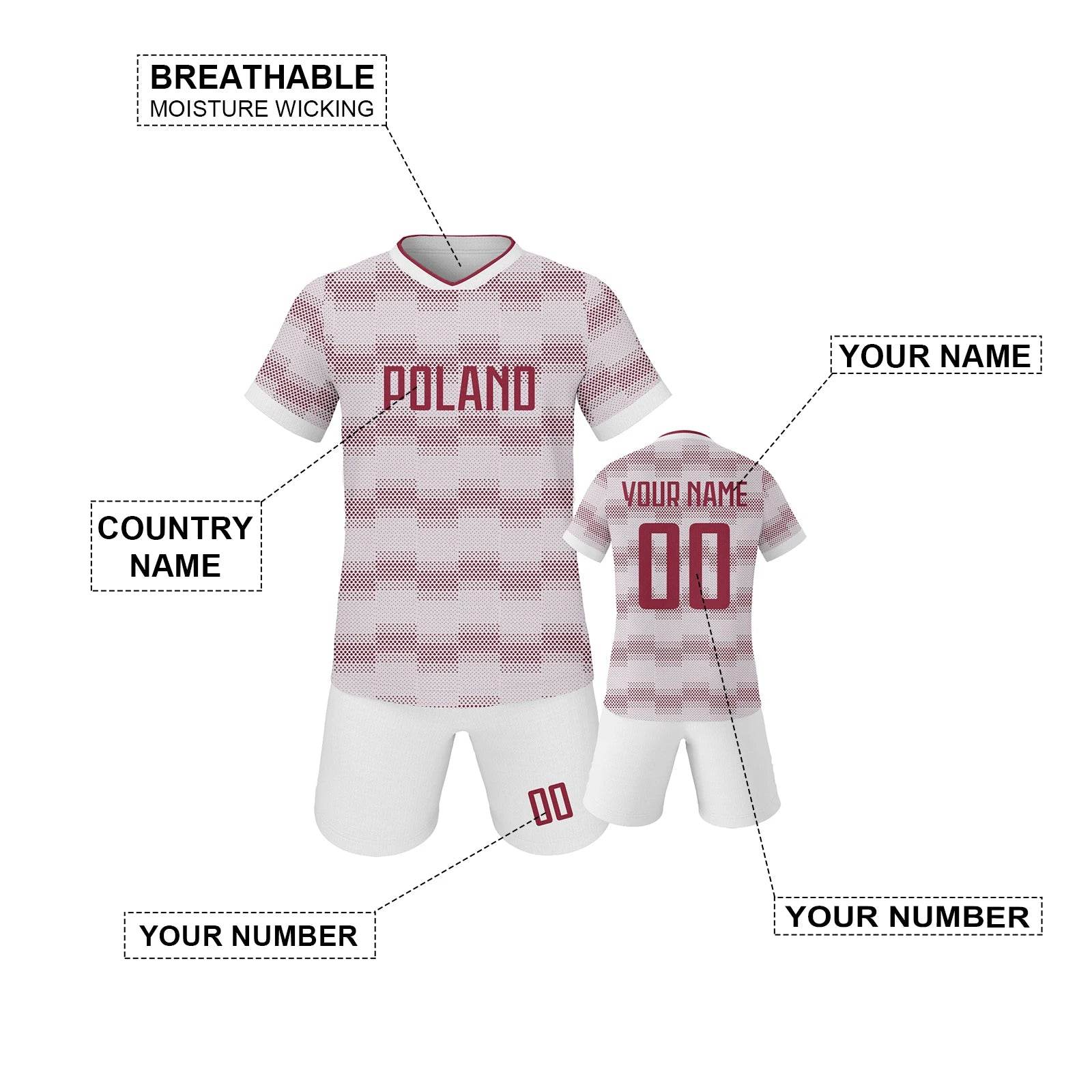 Personalized Kids Poland Soccer Jersey Set - Custom Name and Number Youth Training Uniform - ToylandEU